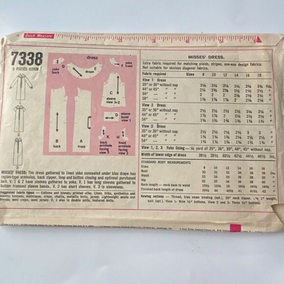 Simplicity 7338 Pattern Dress Miss 16 Vintage Mod Above Knee Back Zip Hippie - Picture 4 of 7